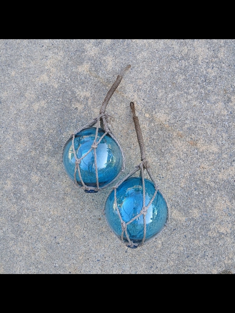 2 Pc Vintage Style 5" Blue Glass Fishing Float  Pie Seal Buoy Netting Decor